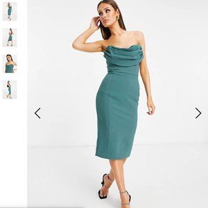 Lavish Alice cowl front bandeau midi pencil dress in sage